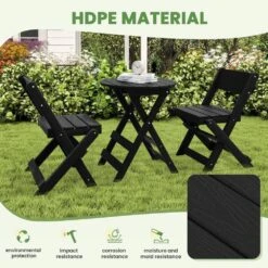 HDPE Foldable 3-Piece Plastic Outdoor Bistro Set In Black -Jearey jearey bistro sets xjg3jt black 1f 1000