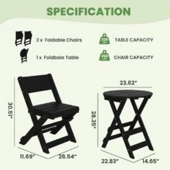 HDPE Foldable 3-Piece Plastic Outdoor Bistro Set In Black -Jearey jearey bistro sets xjg3jt black 4f 1000