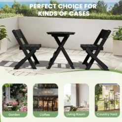 HDPE Foldable 3-Piece Plastic Outdoor Bistro Set In Black -Jearey jearey bistro sets xjg3jt black fa 1000