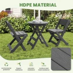 HDPE Foldable 3-Piece Plastic Outdoor Bistro Set In Gray -Jearey jearey bistro sets xjg3jt gray 1f 1000