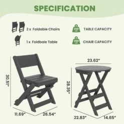 HDPE Foldable 3-Piece Plastic Outdoor Bistro Set In Gray -Jearey jearey bistro sets xjg3jt gray 4f 1000