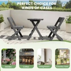 HDPE Foldable 3-Piece Plastic Outdoor Bistro Set In Gray -Jearey jearey bistro sets xjg3jt gray fa 1000