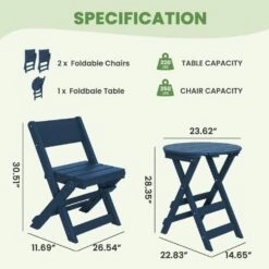 HDPE Foldable 3-Piece Plastic Outdoor Bistro Set In Navy 8 HDPE Foldable 3-Piece Plastic Outdoor Bistro Set In Navy -Jearey jearey bistro sets xjg3jt navy 4f 1000