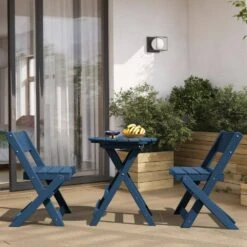 HDPE Foldable 3-Piece Plastic Outdoor Bistro Set In Navy