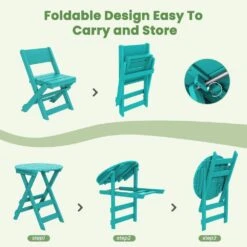 HDPE Foldable 3-Piece Plastic Outdoor Bistro Set In Tiffany Blue -Jearey jearey bistro sets xjg3jt tfn 44 1000