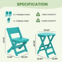 HDPE Foldable 3-Piece Plastic Outdoor Bistro Set In Tiffany Blue -Jearey jearey bistro sets xjg3jt tfn 4f 1000