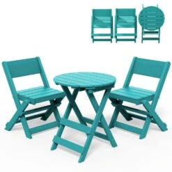 HDPE Foldable 3-Piece Plastic Outdoor Bistro Set In Tiffany Blue -Jearey jearey bistro sets xjg3jt tfn 76 1000