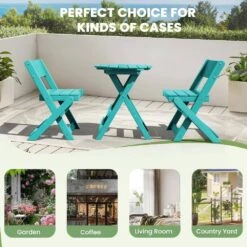 HDPE Foldable 3-Piece Plastic Outdoor Bistro Set In Tiffany Blue -Jearey jearey bistro sets xjg3jt tfn fa 1000