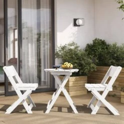 HDPE Foldable 3-Piece Plastic Outdoor Bistro Set In White