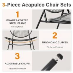 3-Piece Black Round Rattan Patio Rust-Proof Outdoor Bistro Set -Jearey jearey bistro sets xsd3p black 1f 1000