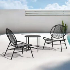 3-Piece Black Round Rattan Patio Rust-Proof Outdoor Bistro Set -Jearey jearey bistro sets xsd3p black 31 1000