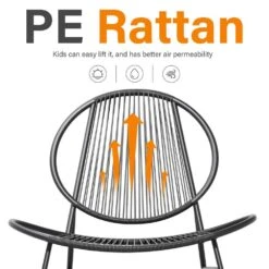 3-Piece Black Round Rattan Patio Rust-Proof Outdoor Bistro Set -Jearey jearey bistro sets xsd3p black 4f 1000