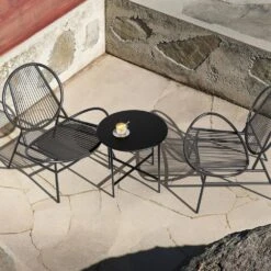 3-Piece Black Round Rattan Patio Rust-Proof Outdoor Bistro Set -Jearey jearey bistro sets xsd3p black c3 1000
