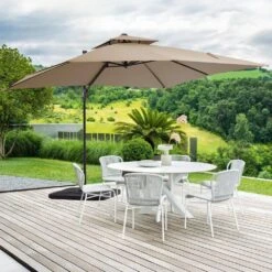 10 X 10 Ft. Steel Cantilever Patio Umbrella In Beige -Jearey jearey cantilever umbrellas 10cusb beige 31 1000