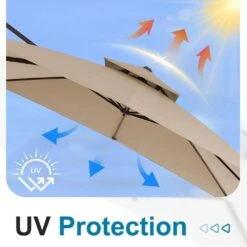 10 X 10 Ft. Steel Cantilever Patio Umbrella In Beige -Jearey jearey cantilever umbrellas 10cusb beige 44 1000