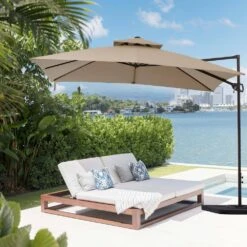 10 X 10 Ft. Steel Cantilever Patio Umbrella In Beige -Jearey jearey cantilever umbrellas 10cusb beige c3 1000