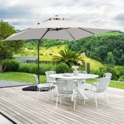 10 X 10 Ft. Steel Cantilever Patio Umbrella In Cream -Jearey jearey cantilever umbrellas 10cusb cream 31 1000
