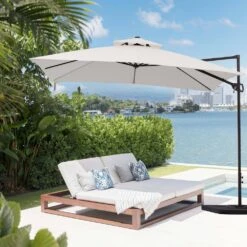 10 X 10 Ft. Steel Cantilever Patio Umbrella In Cream -Jearey jearey cantilever umbrellas 10cusb cream c3 1000