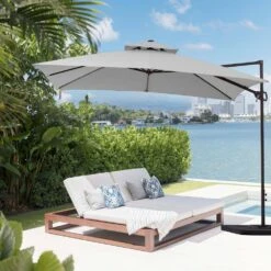10 X 10 Ft. Steel Cantilever Patio Umbrella In Grey -Jearey jearey cantilever umbrellas 10cusb grey c3 1000