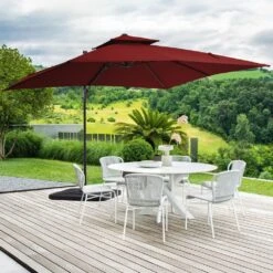 10 X 10 Ft. Steel Cantilever Patio Umbrella In Red -Jearey jearey cantilever umbrellas 10cusb red 31 1000
