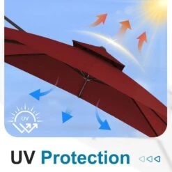 10 X 10 Ft. Steel Cantilever Patio Umbrella In Red -Jearey jearey cantilever umbrellas 10cusb red 44 1000