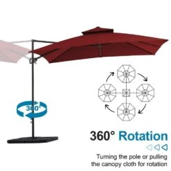 10 X 10 Ft. Steel Cantilever Patio Umbrella In Red -Jearey jearey cantilever umbrellas 10cusb red 76 1000
