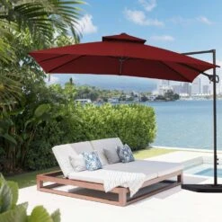 10 X 10 Ft. Steel Cantilever Patio Umbrella In Red -Jearey jearey cantilever umbrellas 10cusb red c3 1000