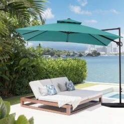 10 X 10 Ft. Steel Cantilever Patio Umbrella In Teal -Jearey jearey cantilever umbrellas 10cusb teal c3 1000