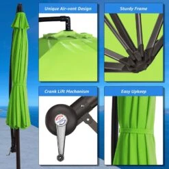 10 Ft. Cantilever Hanging Steel Offset Outdoor Patio Umbrella With Cross Base In Apple Green -Jearey jearey cantilever umbrellas 10cxxj agreen fa 1000