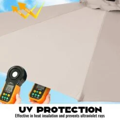 10 Ft. Cantilever Hanging Steel Offset Outdoor Patio Umbrella With Cross Base In Beige -Jearey jearey cantilever umbrellas 10cxxj beige 44 1000