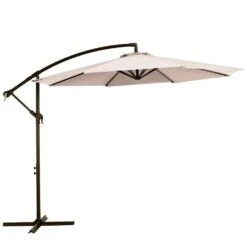 10 Ft. Cantilever Hanging Steel Offset Outdoor Patio Umbrella With Cross Base In Beige -Jearey jearey cantilever umbrellas 10cxxj beige 77 1000