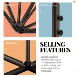 10 Ft. Cantilever Hanging Steel Offset Outdoor Patio Umbrella With Cross Base In Brown -Jearey jearey cantilever umbrellas 10cxxj coffee 44 1000