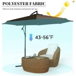 10 Ft. Cantilever Hanging Steel Offset Outdoor Patio Umbrella With Cross Base In Brown -Jearey jearey cantilever umbrellas 10cxxj coffee 4f 1000