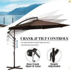 10 Ft. Cantilever Hanging Steel Offset Outdoor Patio Umbrella With Cross Base In Brown -Jearey jearey cantilever umbrellas 10cxxj coffee fa 1000