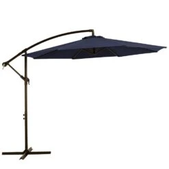 10 Ft. Cantilever Hanging Steel Offset Outdoor Patio Umbrella With Cross Base In Navy