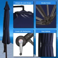 10 Ft. Cantilever Hanging Steel Offset Outdoor Patio Umbrella With Cross Base In Navy -Jearey jearey cantilever umbrellas 10cxxj navy fa 1000