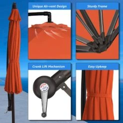 10 Ft. Cantilever Hanging Steel Offset Outdoor Patio Umbrella With Cross Base In Orange -Jearey jearey cantilever umbrellas 10cxxj orange fa 1000