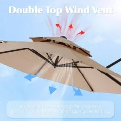Double Top 11 Ft. Aluminum Cantilever Umbrella With Base And Cover, 360° Rotation Patio Umbrella In Beige -Jearey jearey cantilever umbrellas 10sdylm beige 1f 1000