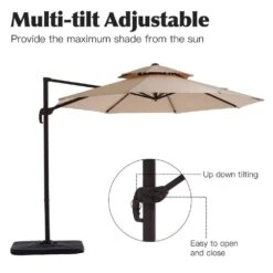 Double Top 11 Ft. Aluminum Cantilever Umbrella With Base And Cover, 360° Rotation Patio Umbrella In Beige -Jearey jearey cantilever umbrellas 10sdylm beige 40 1000