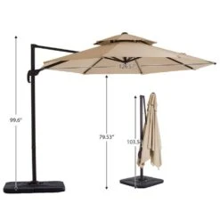 Double Top 11 Ft. Aluminum Cantilever Umbrella With Base And Cover, 360° Rotation Patio Umbrella In Beige -Jearey jearey cantilever umbrellas 10sdylm beige 44 1000