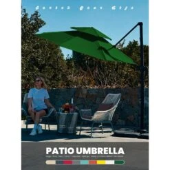 Double Top 11 Ft. Aluminum Cantilever Umbrella With Base And Cover, 360° Rotation Patio Umbrella In Dark Green -Jearey jearey cantilever umbrellas 10sdylm dg 31 1000