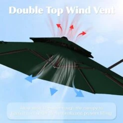 Double Top 11 Ft. Aluminum Cantilever Umbrella With Base And Cover, 360° Rotation Patio Umbrella In Dark Green -Jearey jearey cantilever umbrellas 10sdylm dg a0 1000