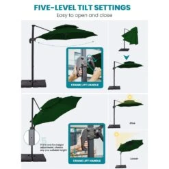 Double Top 11 Ft. Aluminum Cantilever Umbrella With Base And Cover, 360° Rotation Patio Umbrella In Dark Green -Jearey jearey cantilever umbrellas 10sdylm dg d4 1000