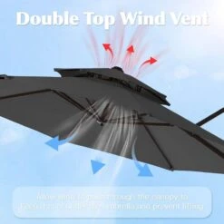 Double Top 11 Ft. Aluminum Cantilever Umbrella With Base And Cover, 360° Rotation Patio Umbrella In Gray -Jearey jearey cantilever umbrellas 10sdylm gray a0 1000