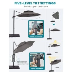 Double Top 11 Ft. Aluminum Cantilever Umbrella With Base And Cover, 360° Rotation Patio Umbrella In Gray -Jearey jearey cantilever umbrellas 10sdylm gray d4 1000