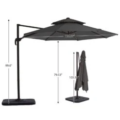Double Top 11 Ft. Aluminum Cantilever Umbrella With Base And Cover, 360° Rotation Patio Umbrella In Gray -Jearey jearey cantilever umbrellas 10sdylm gray fa 1000