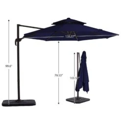 Double Top 11 Ft. Aluminum Cantilever Umbrella With Base And Cover, 360° Rotation Patio Umbrella In Navy -Jearey jearey cantilever umbrellas 10sdylm navy 44 1000