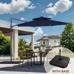 Double Top 11 Ft. Aluminum Cantilever Umbrella With Base And Cover, 360° Rotation Patio Umbrella In Navy