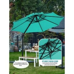 Double Top 11 Ft. Aluminum Cantilever Umbrella With Base And Cover, 360° Rotation Patio Umbrella In Peacock Blue -Jearey jearey cantilever umbrellas 10sdylm pb 1d 1000