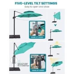 Double Top 11 Ft. Aluminum Cantilever Umbrella With Base And Cover, 360° Rotation Patio Umbrella In Peacock Blue -Jearey jearey cantilever umbrellas 10sdylm pb d4 1000